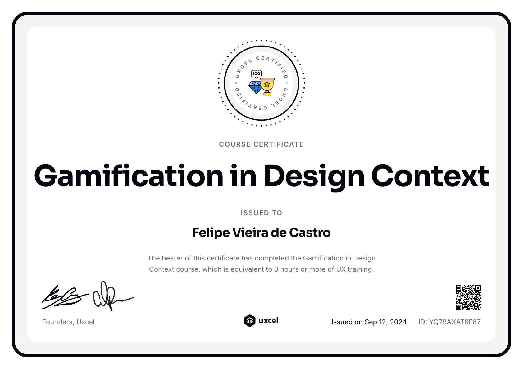 Felipe Vieira de Castro's certificate